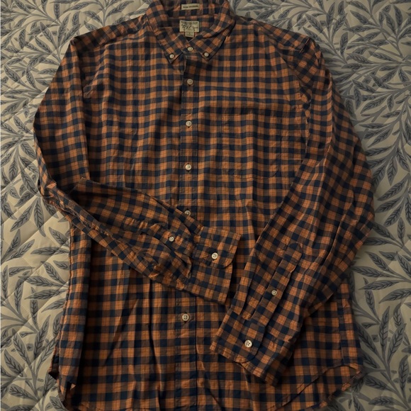 J. Crew Men's Checkered Shirt - Orange and Blue - Picture 2 of 8
